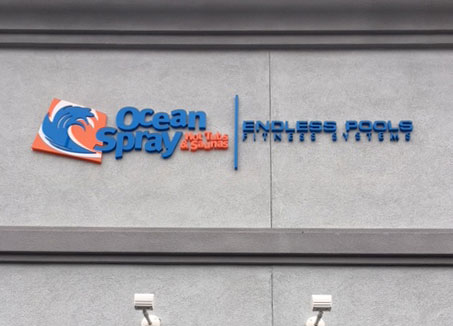 Ocean Spray Pools dimensional storefront sign