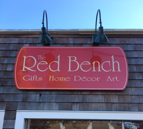 Red Bench carved storefront sign